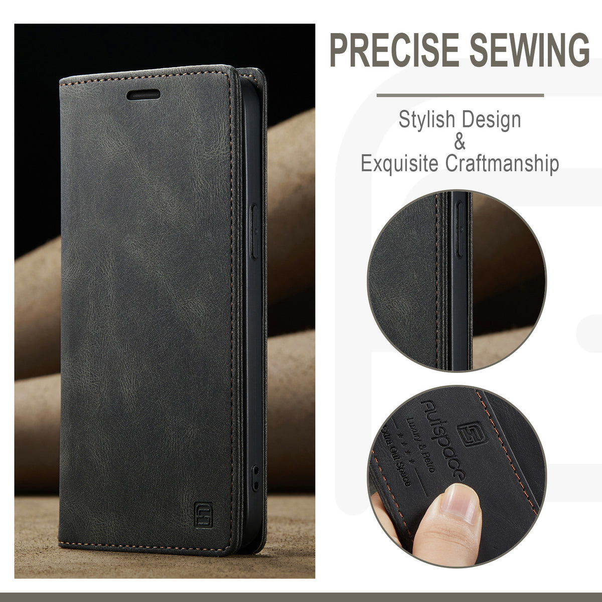 AUTSPACE for iPhone 16e / iPhone 17e Wallet Case A01 Leather Stand Cover with RFID Blocking Card Holder