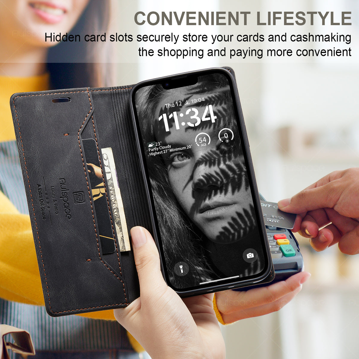AUTSPACE for iPhone 16e / iPhone 17e Wallet Case A01 Leather Stand Cover with RFID Blocking Card Holder
