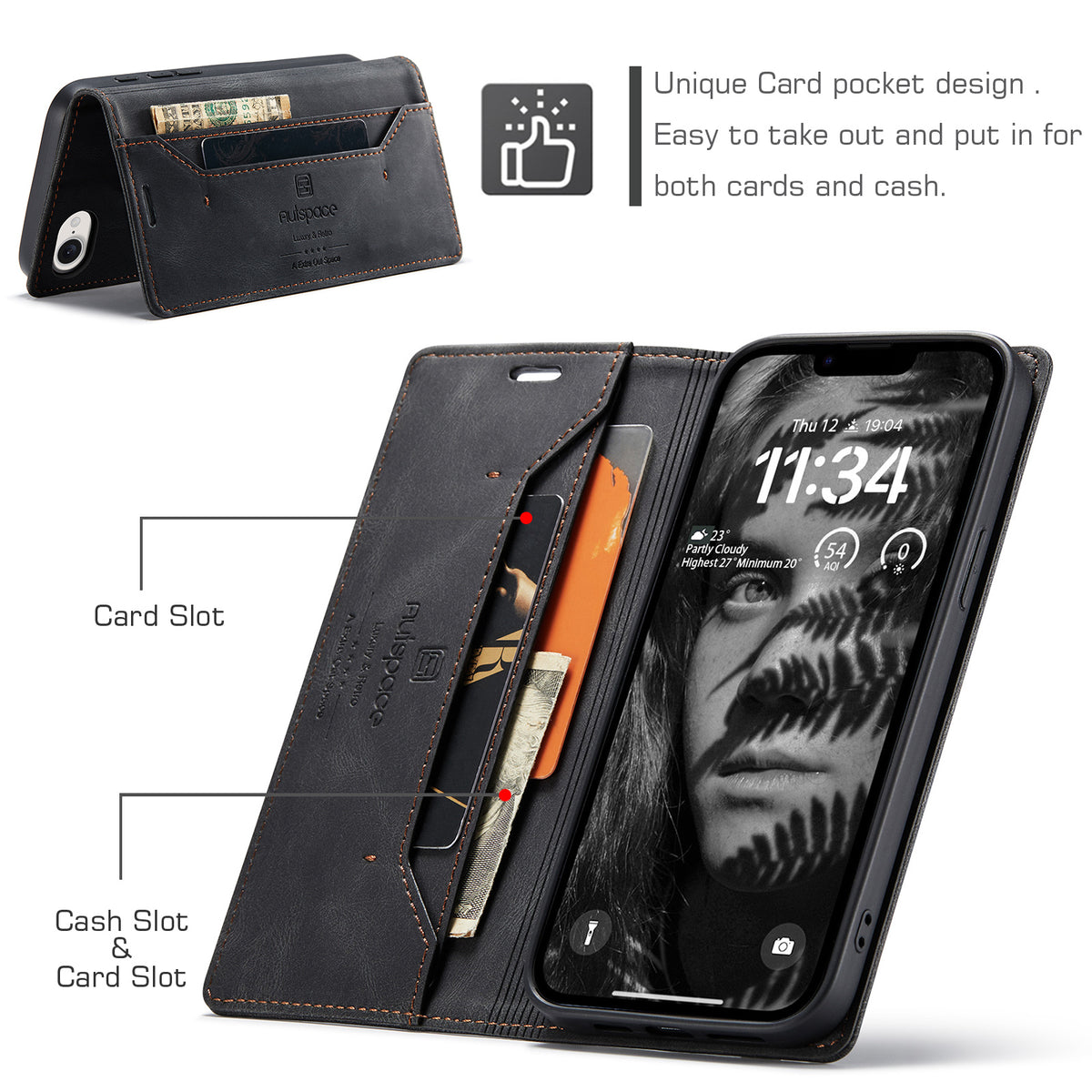 AUTSPACE for iPhone 16e / iPhone 17e Wallet Case A01 Leather Stand Cover with RFID Blocking Card Holder