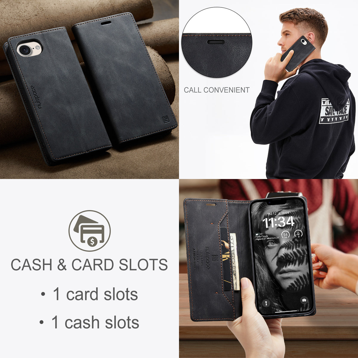 AUTSPACE for iPhone 16e / iPhone 17e Wallet Case A01 Leather Stand Cover with RFID Blocking Card Holder