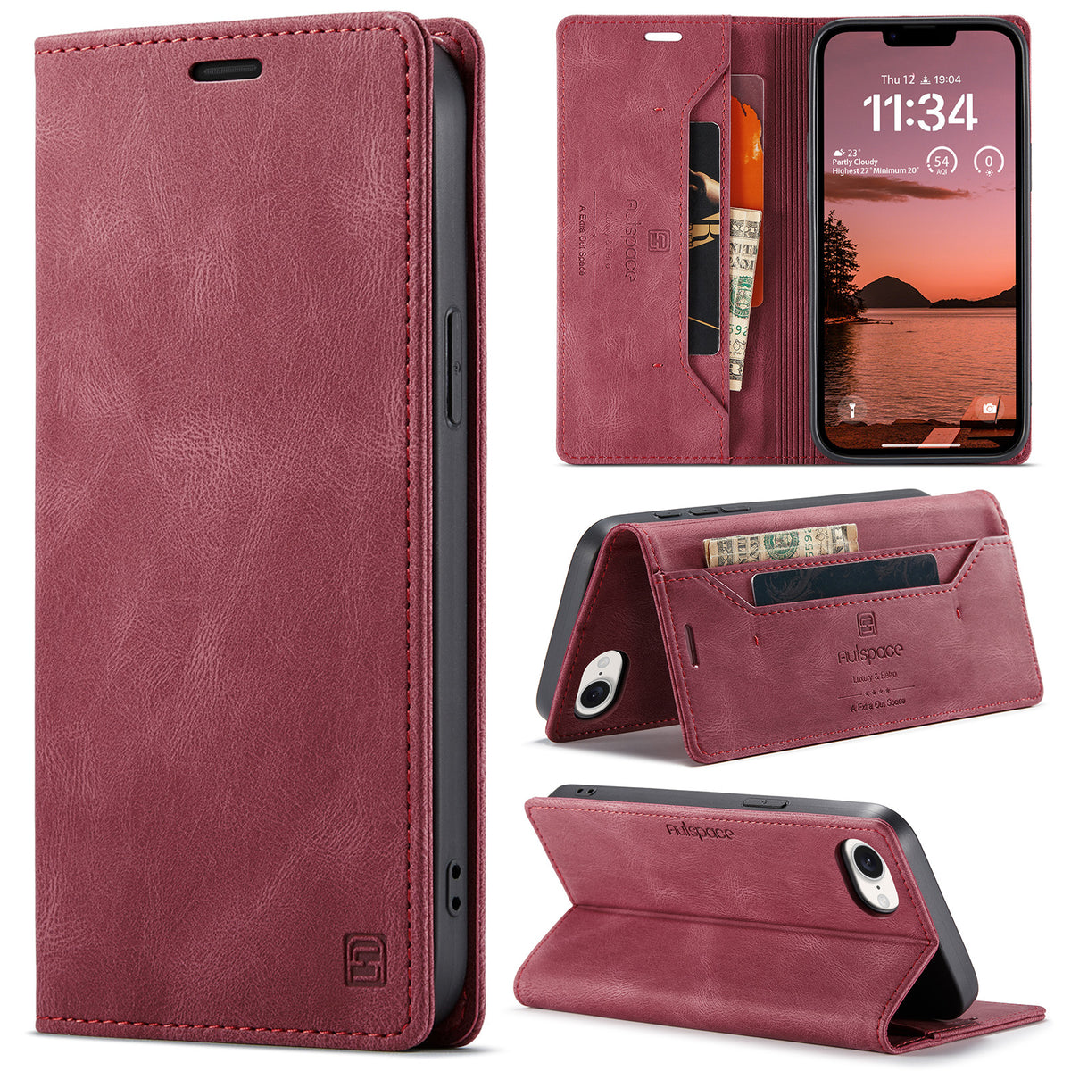 AUTSPACE for iPhone 16e / iPhone 17e Wallet Case A01 Leather Stand Cover with RFID Blocking Card Holder