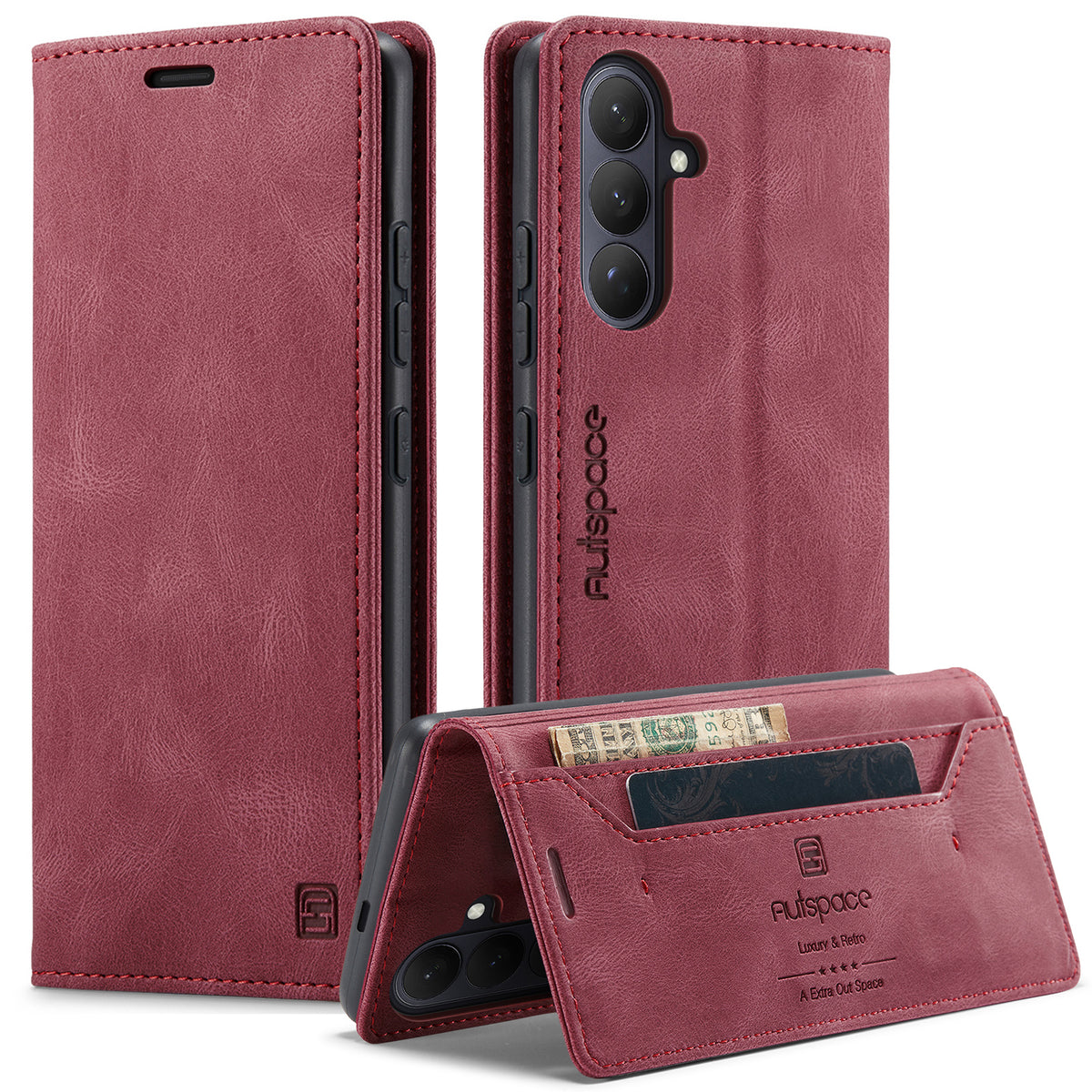 AUTSPACE for Samsung Galaxy S26+ Wallet Case  A01 Leather Stand Cover with RFID Blocking Card Holder