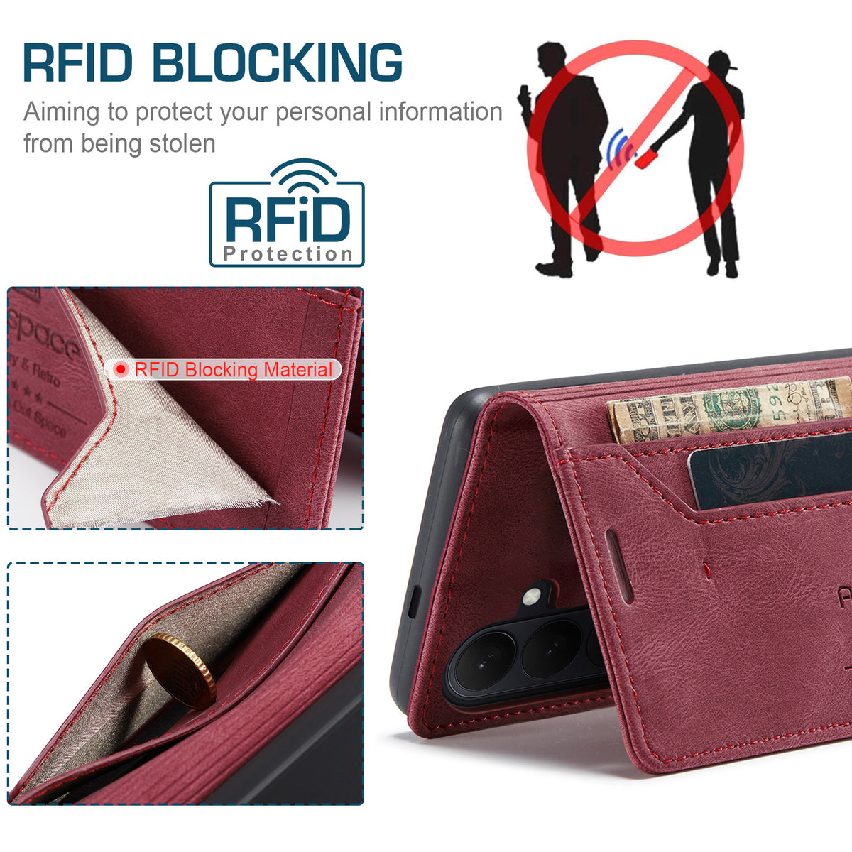 AUTSPACE for Samsung Galaxy S26+ Wallet Case  A01 Leather Stand Cover with RFID Blocking Card Holder