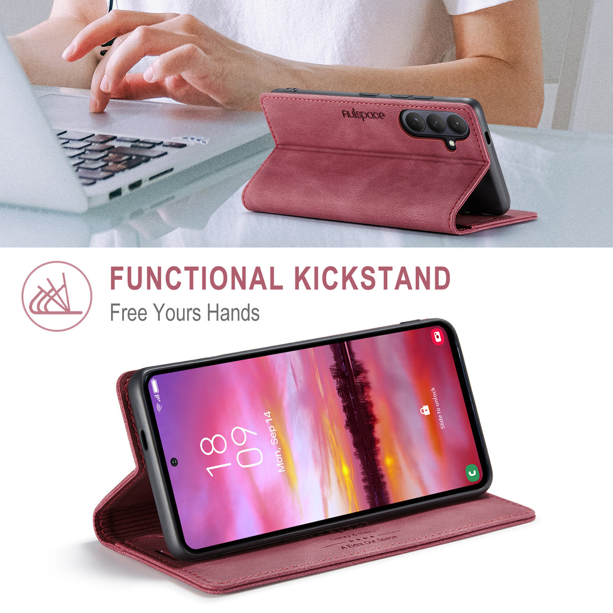 AUTSPACE for Samsung Galaxy S26+ Wallet Case  A01 Leather Stand Cover with RFID Blocking Card Holder