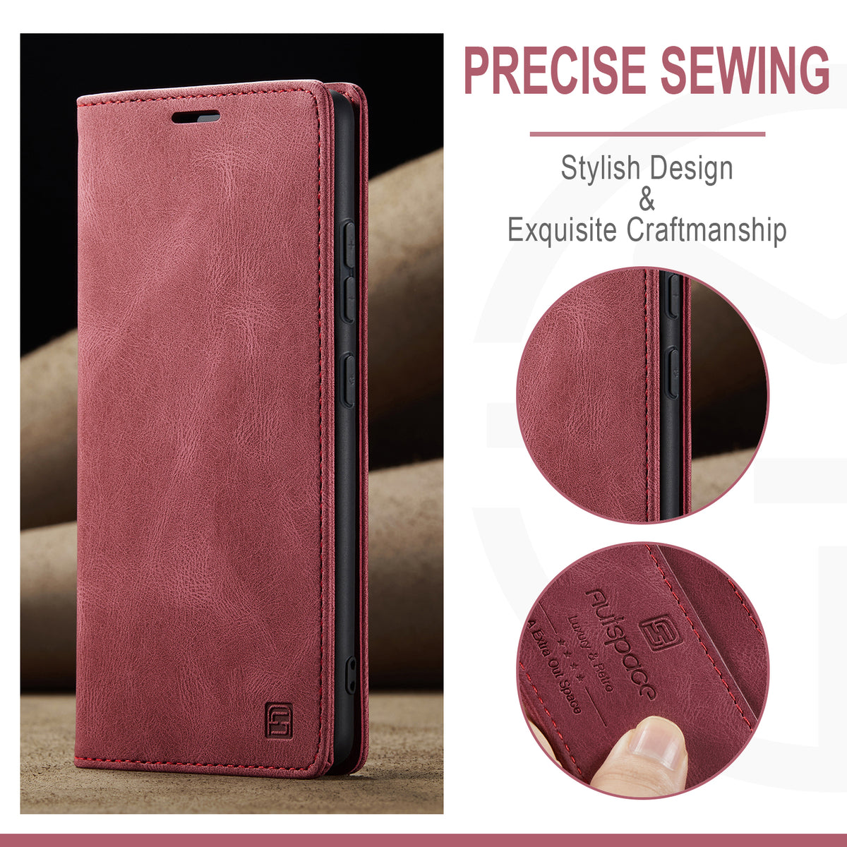 AUTSPACE for Samsung Galaxy S26+ Wallet Case  A01 Leather Stand Cover with RFID Blocking Card Holder
