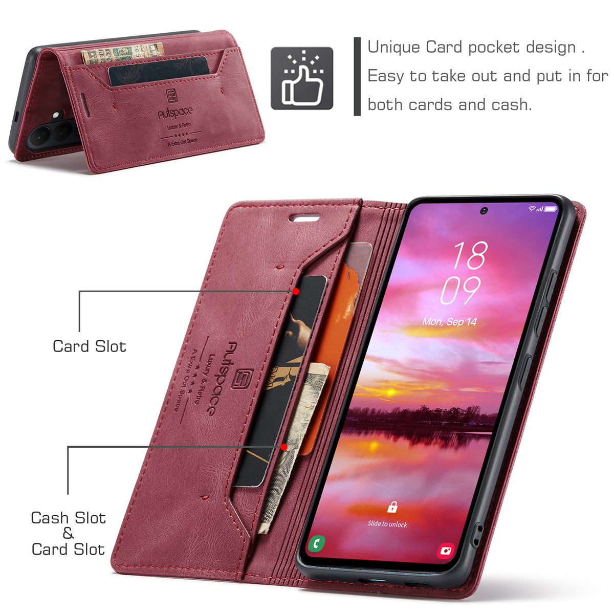 AUTSPACE for Samsung Galaxy S26+ Wallet Case  A01 Leather Stand Cover with RFID Blocking Card Holder