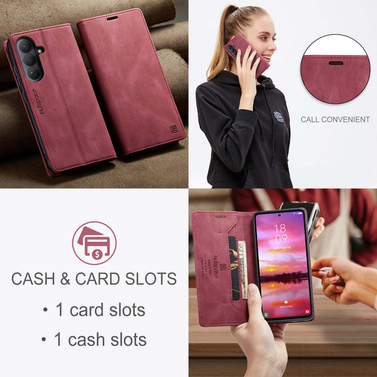 AUTSPACE for Samsung Galaxy S26+ Wallet Case  A01 Leather Stand Cover with RFID Blocking Card Holder