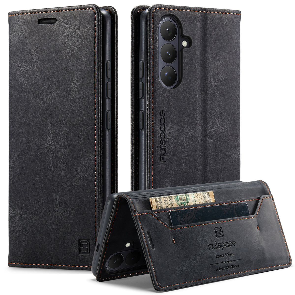 AUTSPACE for Samsung Galaxy S26+ Wallet Case  A01 Leather Stand Cover with RFID Blocking Card Holder
