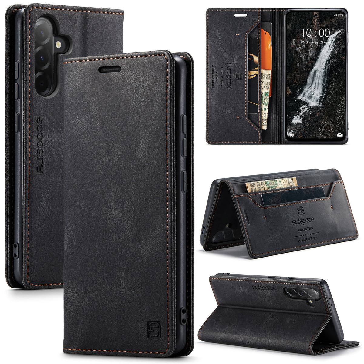 AUTSPACE til Samsung Galaxy A37 5G Pung Etui A01 Læder Stand Cover med RFID Blokerende Kortlomme