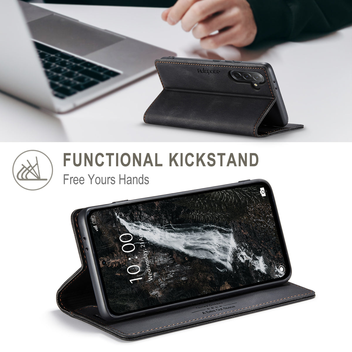 AUTSPACE til Samsung Galaxy A37 5G Pung Etui A01 Læder Stand Cover med RFID Blokerende Kortlomme