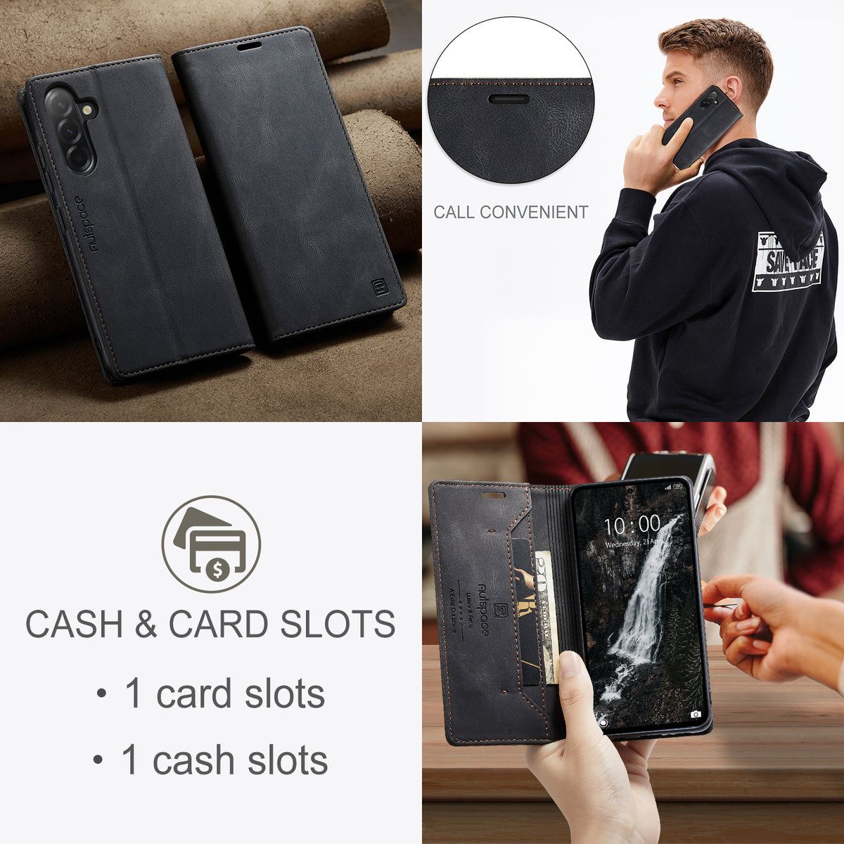 AUTSPACE til Samsung Galaxy A37 5G Pung Etui A01 Læder Stand Cover med RFID Blokerende Kortlomme