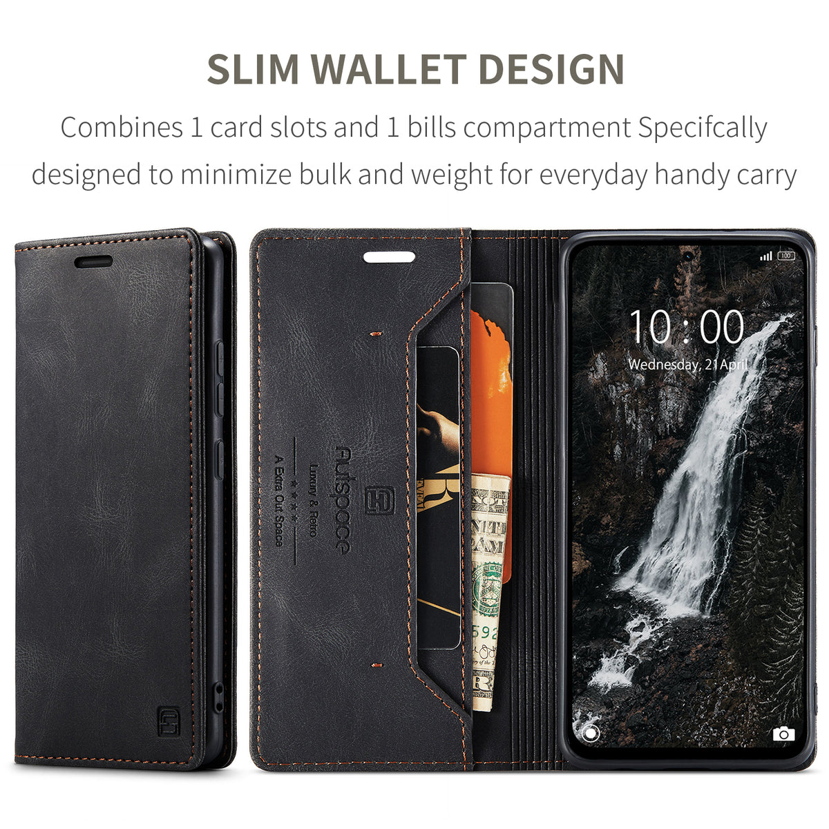 AUTSPACE til Samsung Galaxy A37 5G Pung Etui A01 Læder Stand Cover med RFID Blokerende Kortlomme