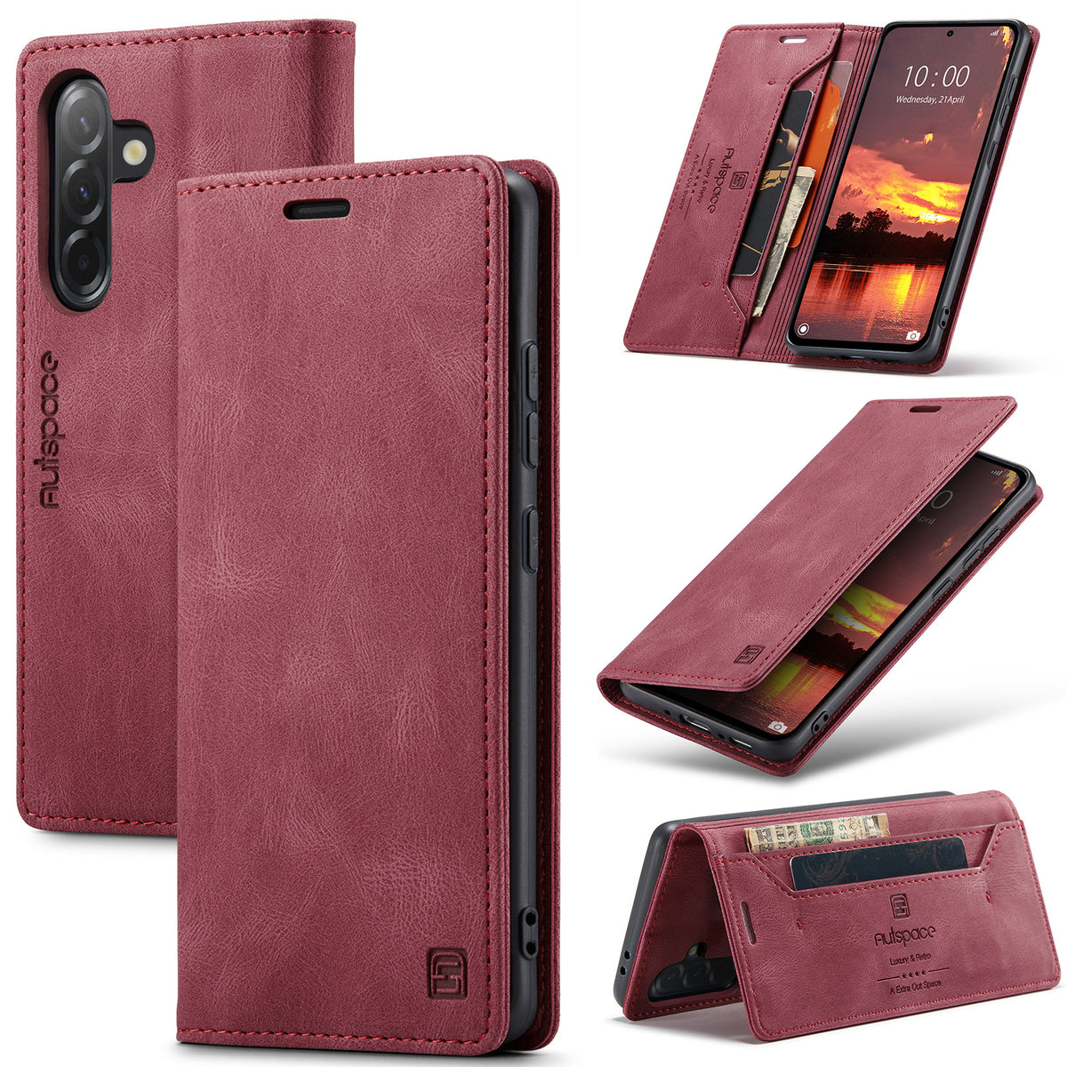 AUTSPACE til Samsung Galaxy A37 5G Pung Etui A01 Læder Stand Cover med RFID Blokerende Kortlomme