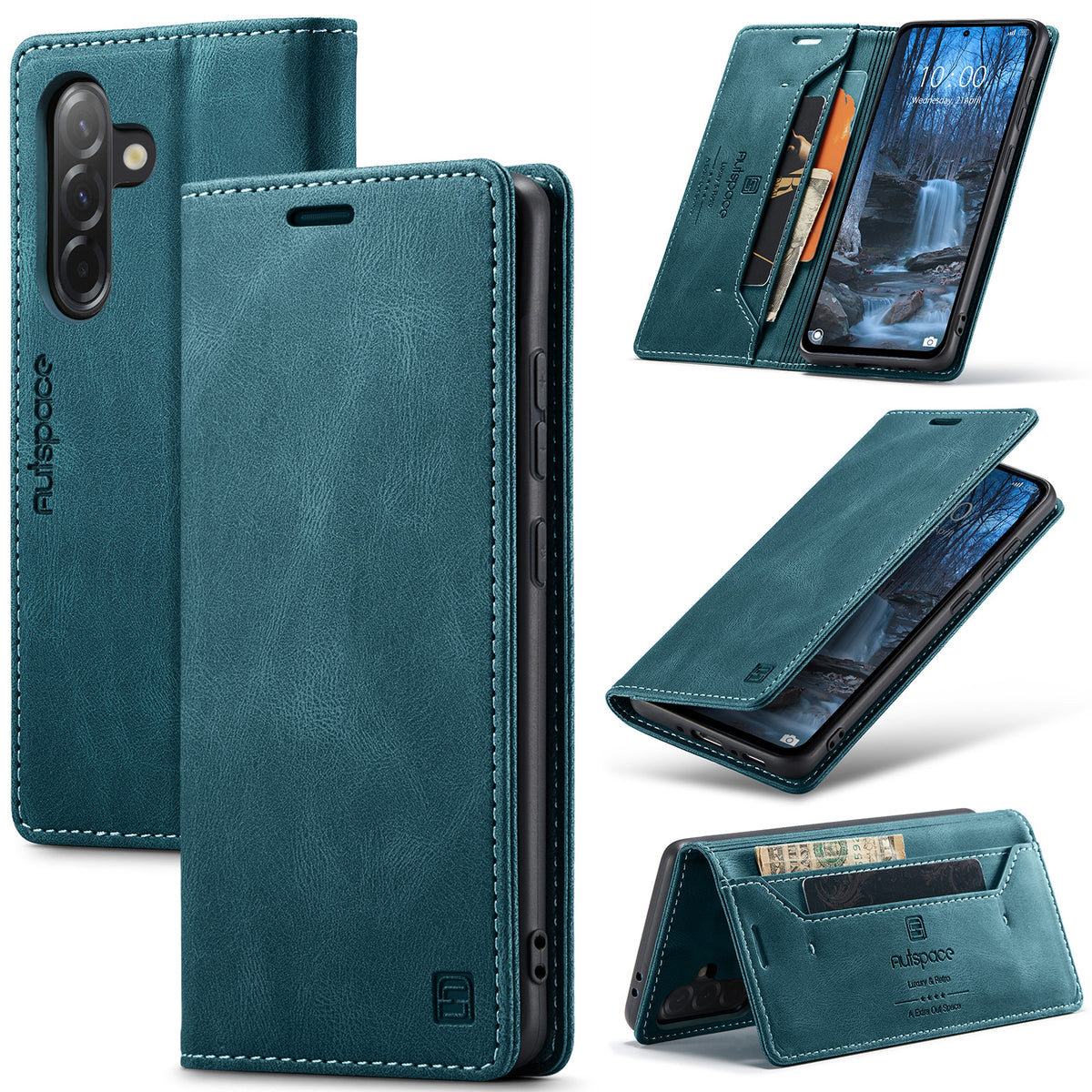 AUTSPACE til Samsung Galaxy A37 5G Pung Etui A01 Læder Stand Cover med RFID Blokerende Kortlomme