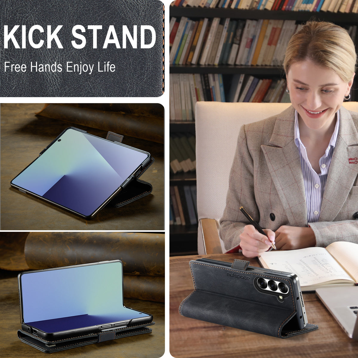 AUTSPACE til Samsung Galaxy Z Fold8 Ultra Pung Etui A01 Læder Stand Cover med RFID Blokerende Kortlomme