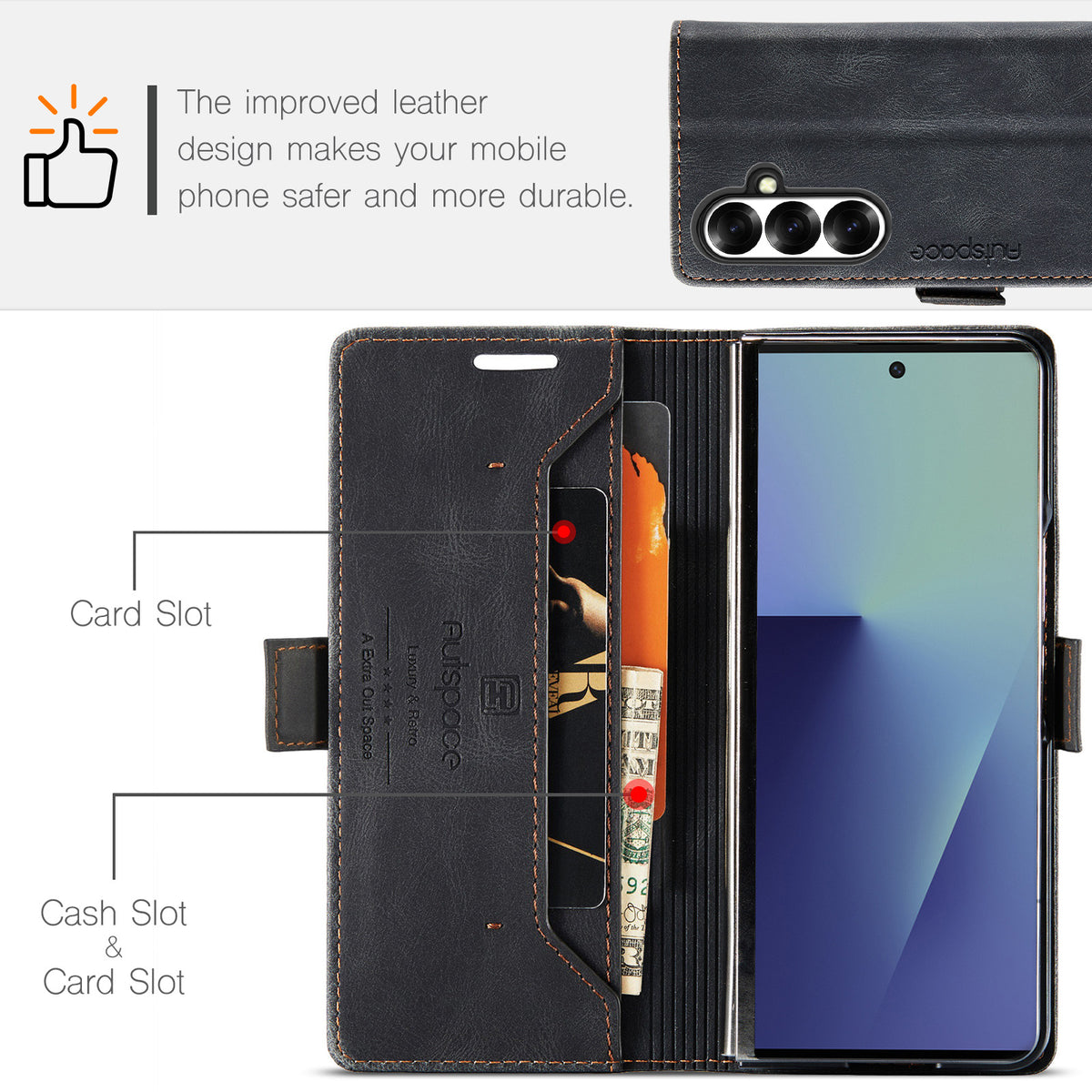 AUTSPACE til Samsung Galaxy Z Fold8 Ultra Pung Etui A01 Læder Stand Cover med RFID Blokerende Kortlomme