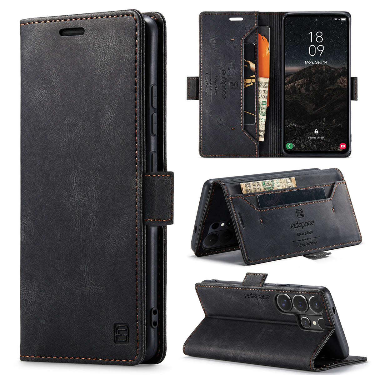 AUTSPACE for Samsung Galaxy S26 Ultra Wallet Case  A01 Leather Stand Cover with RFID Blocking Card Holder
