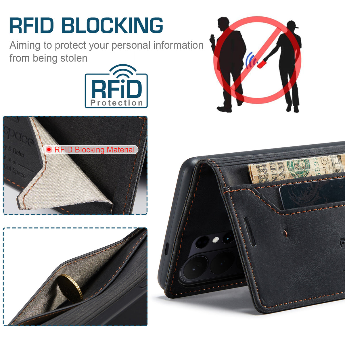 AUTSPACE for Samsung Galaxy S26 Ultra Wallet Case  A01 Leather Stand Cover with RFID Blocking Card Holder