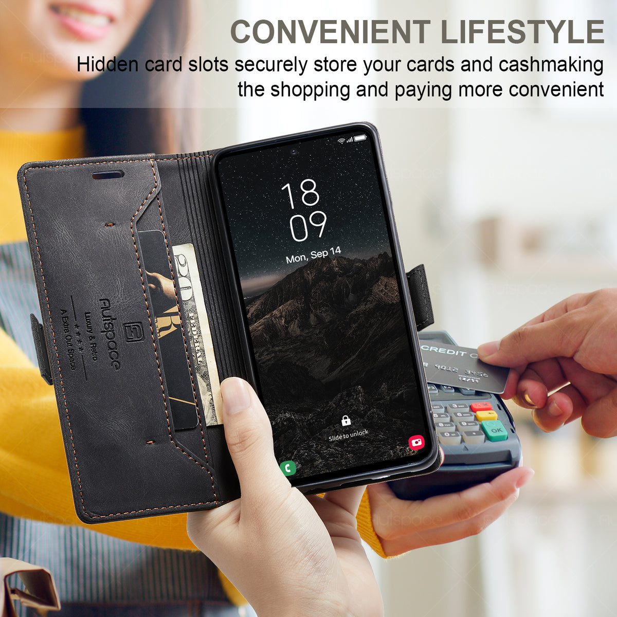 AUTSPACE for Samsung Galaxy S26 Ultra Wallet Case  A01 Leather Stand Cover with RFID Blocking Card Holder