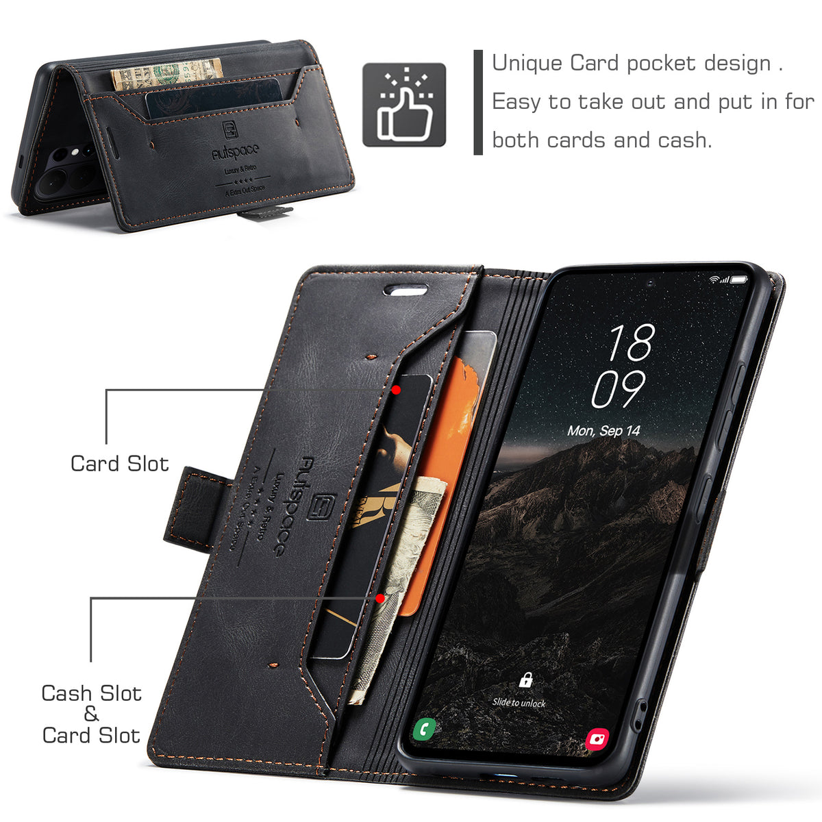AUTSPACE for Samsung Galaxy S26 Ultra Wallet Case  A01 Leather Stand Cover with RFID Blocking Card Holder