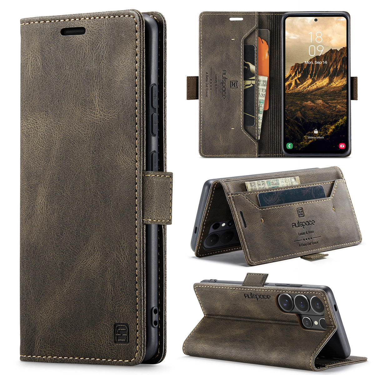 AUTSPACE for Samsung Galaxy S26 Ultra Wallet Case  A01 Leather Stand Cover with RFID Blocking Card Holder