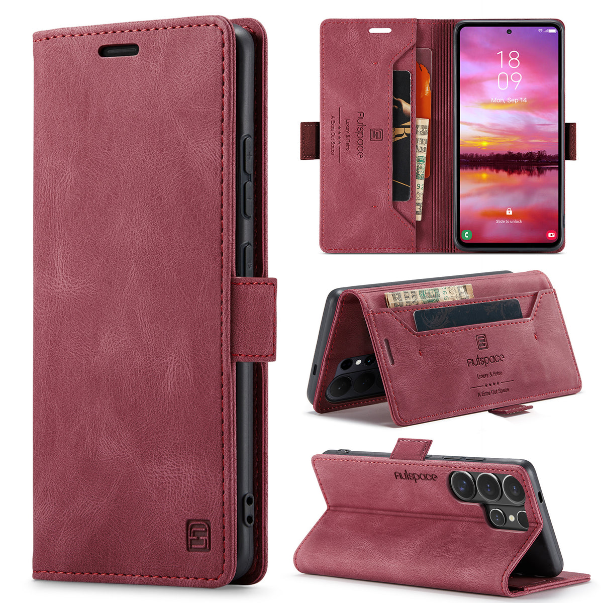 AUTSPACE for Samsung Galaxy S26 Ultra Wallet Case  A01 Leather Stand Cover with RFID Blocking Card Holder