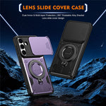 For Samsung Galaxy A27 5G Case with Slide Lens Cover Rotatable Kickstand Shockproof TPU + PC Phone Shell