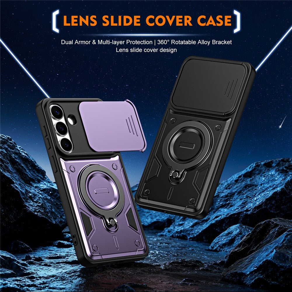 For Samsung Galaxy A27 5G Case with Slide Lens Cover Rotatable Kickstand Shockproof TPU + PC Phone Shell