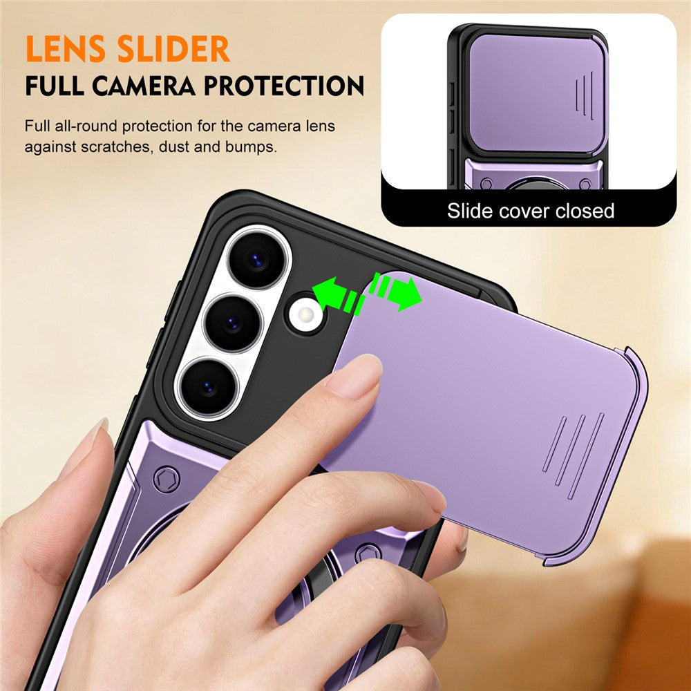 For Samsung Galaxy A27 5G Case with Slide Lens Cover Rotatable Kickstand Shockproof TPU + PC Phone Shell