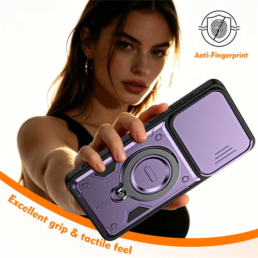 For Samsung Galaxy A27 5G Case with Slide Lens Cover Rotatable Kickstand Shockproof TPU + PC Phone Shell