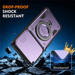 For Samsung Galaxy A27 5G Case with Slide Lens Cover Rotatable Kickstand Shockproof TPU + PC Phone Shell