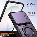 For Samsung Galaxy A27 5G Case with Slide Lens Cover Rotatable Kickstand Shockproof TPU + PC Phone Shell