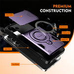 For Samsung Galaxy A27 5G Case with Slide Lens Cover Rotatable Kickstand Shockproof TPU + PC Phone Shell