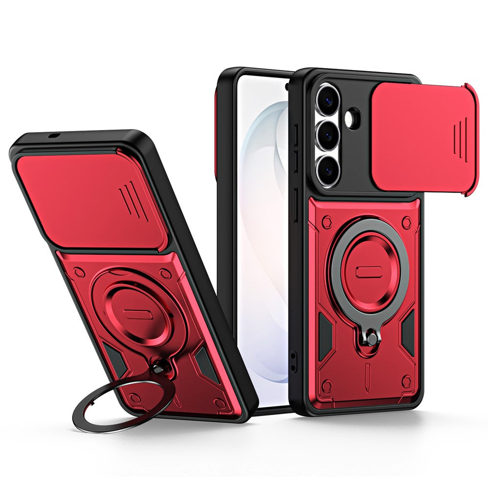 For Samsung Galaxy A27 5G Case with Slide Lens Cover Rotatable Kickstand Shockproof TPU + PC Phone Shell