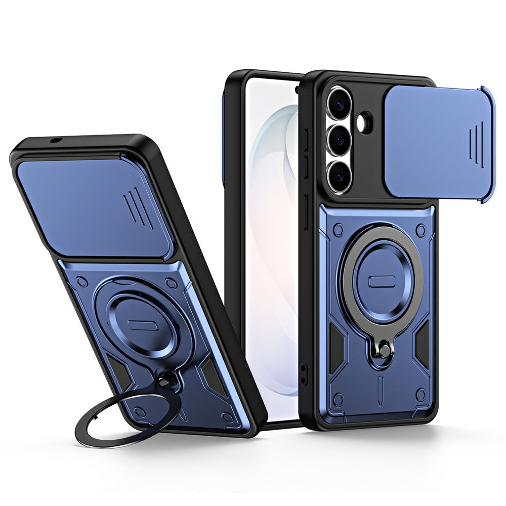 For Samsung Galaxy A27 5G Case with Slide Lens Cover Rotatable Kickstand Shockproof TPU + PC Phone Shell