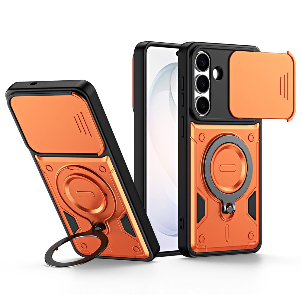 For Samsung Galaxy A27 5G Case with Slide Lens Cover Rotatable Kickstand Shockproof TPU + PC Phone Shell