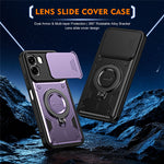 For Oppo A6 4G / A6x 5G (India) Case with Slide Lens Cover Rotatable Kickstand Shockproof TPU + PC Phone Shell