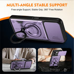 For Oppo A6 4G / A6x 5G (India) Case with Slide Lens Cover Rotatable Kickstand Shockproof TPU + PC Phone Shell