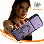 For Oppo A6 4G / A6x 5G (India) Case with Slide Lens Cover Rotatable Kickstand Shockproof TPU + PC Phone Shell