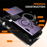 For Oppo A6 4G / A6x 5G (India) Case with Slide Lens Cover Rotatable Kickstand Shockproof TPU + PC Phone Shell