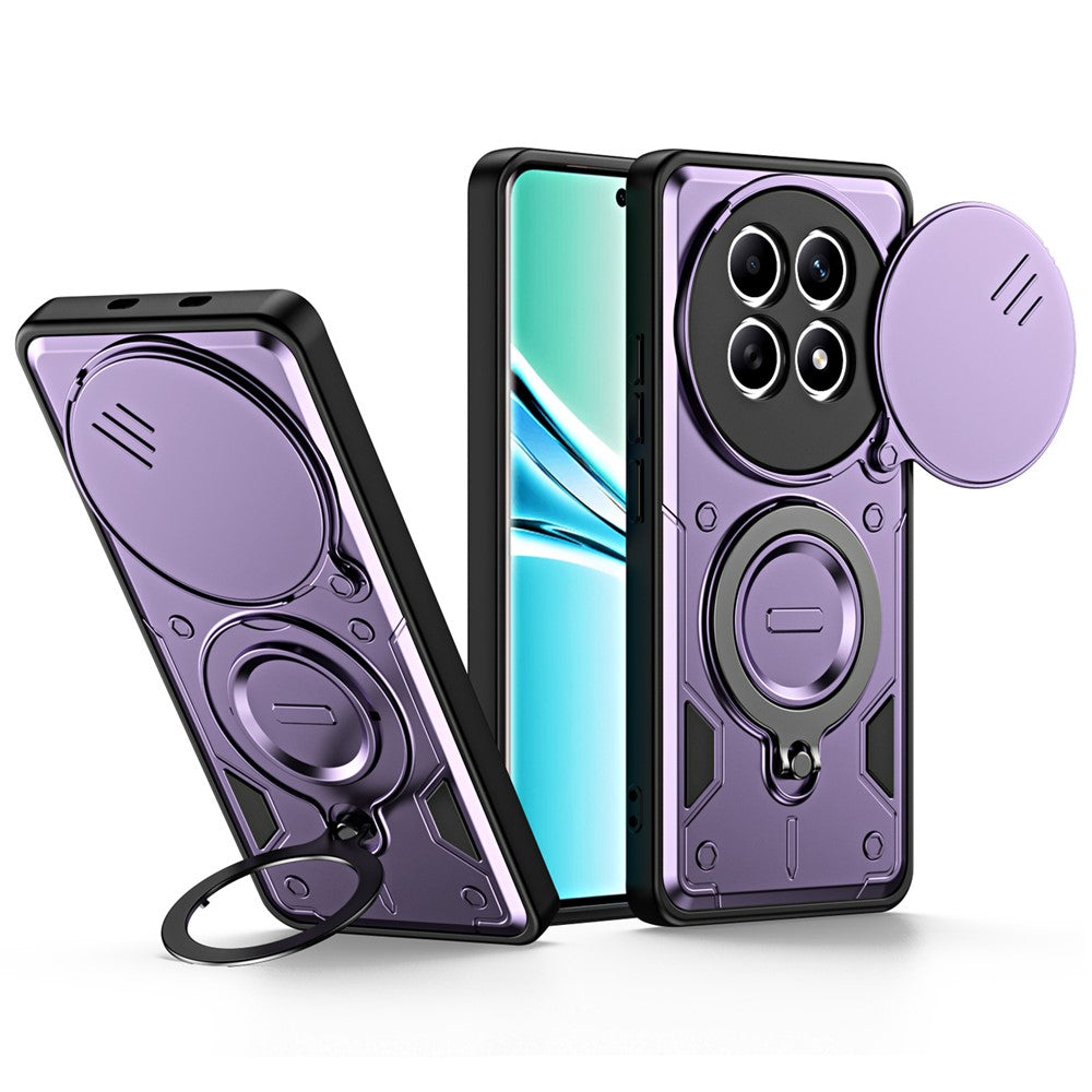 Phone Case with Slide Lens Cover For Xiaomi Redmi Note 15 4G (Global) / Note 15 5G (Global) / Poco M8 5G , Rotatable Kickstand Shockproof TPU + PC Phone Shell
