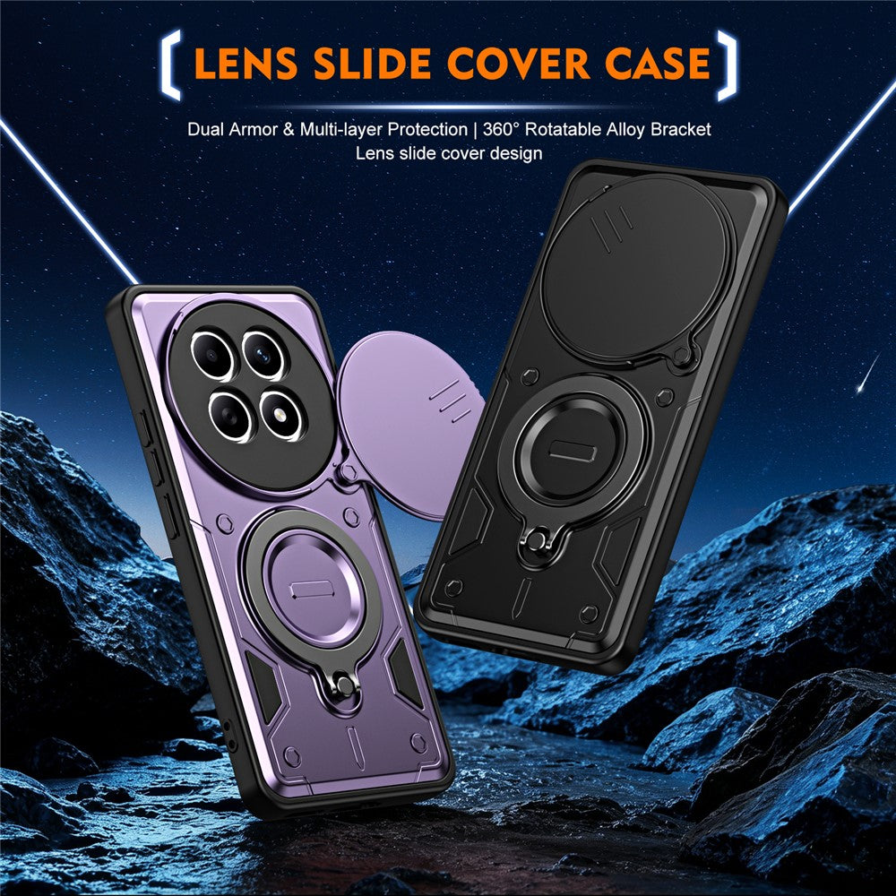 Phone Case with Slide Lens Cover For Xiaomi Redmi Note 15 4G (Global) / Note 15 5G (Global) / Poco M8 5G , Rotatable Kickstand Shockproof TPU + PC Phone Shell