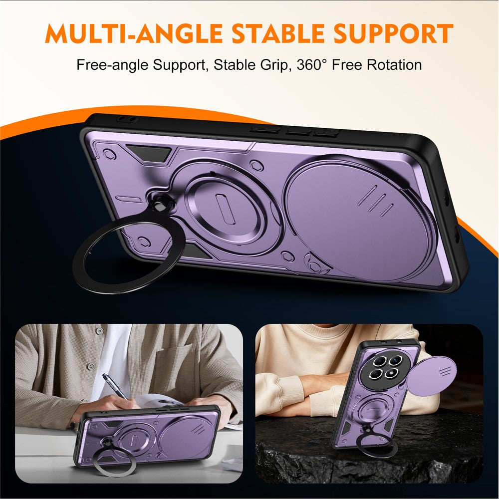 Phone Case with Slide Lens Cover For Xiaomi Redmi Note 15 4G (Global) / Note 15 5G (Global) / Poco M8 5G , Rotatable Kickstand Shockproof TPU + PC Phone Shell