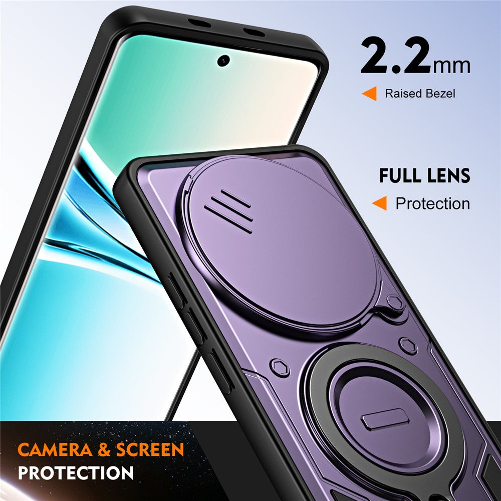 Phone Case with Slide Lens Cover For Xiaomi Redmi Note 15 4G (Global) / Note 15 5G (Global) / Poco M8 5G , Rotatable Kickstand Shockproof TPU + PC Phone Shell