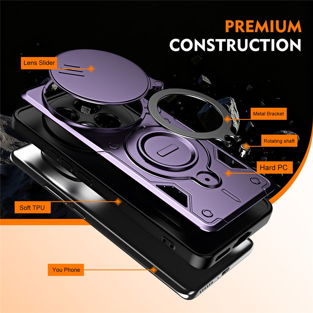 Phone Case with Slide Lens Cover For Xiaomi Redmi Note 15 4G (Global) / Note 15 5G (Global) / Poco M8 5G , Rotatable Kickstand Shockproof TPU + PC Phone Shell