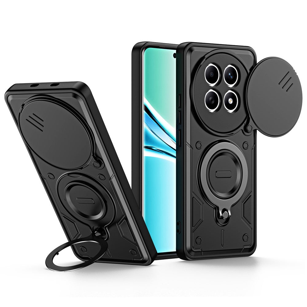 Phone Case with Slide Lens Cover For Xiaomi Redmi Note 15 4G (Global) / Note 15 5G (Global) / Poco M8 5G , Rotatable Kickstand Shockproof TPU + PC Phone Shell
