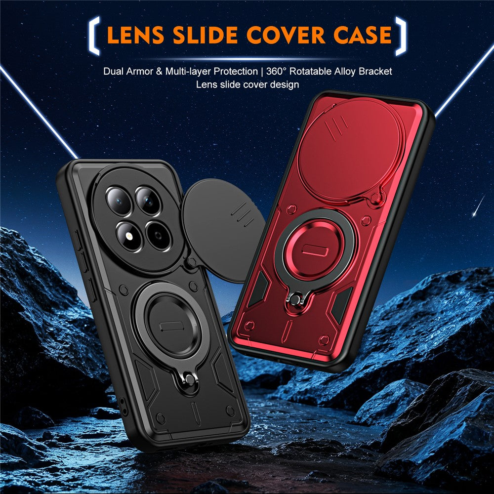 For Xiaomi Redmi Note 15 Pro 4G (Global) Case with Slide Lens Cover Rotatable Kickstand Shockproof TPU + PC Phone Shell