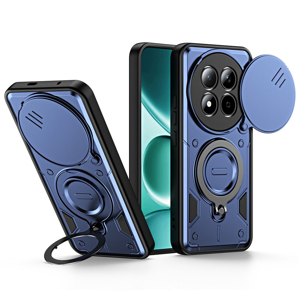 For Xiaomi Redmi Note 15 Pro 4G (Global) Case with Slide Lens Cover Rotatable Kickstand Shockproof TPU + PC Phone Shell