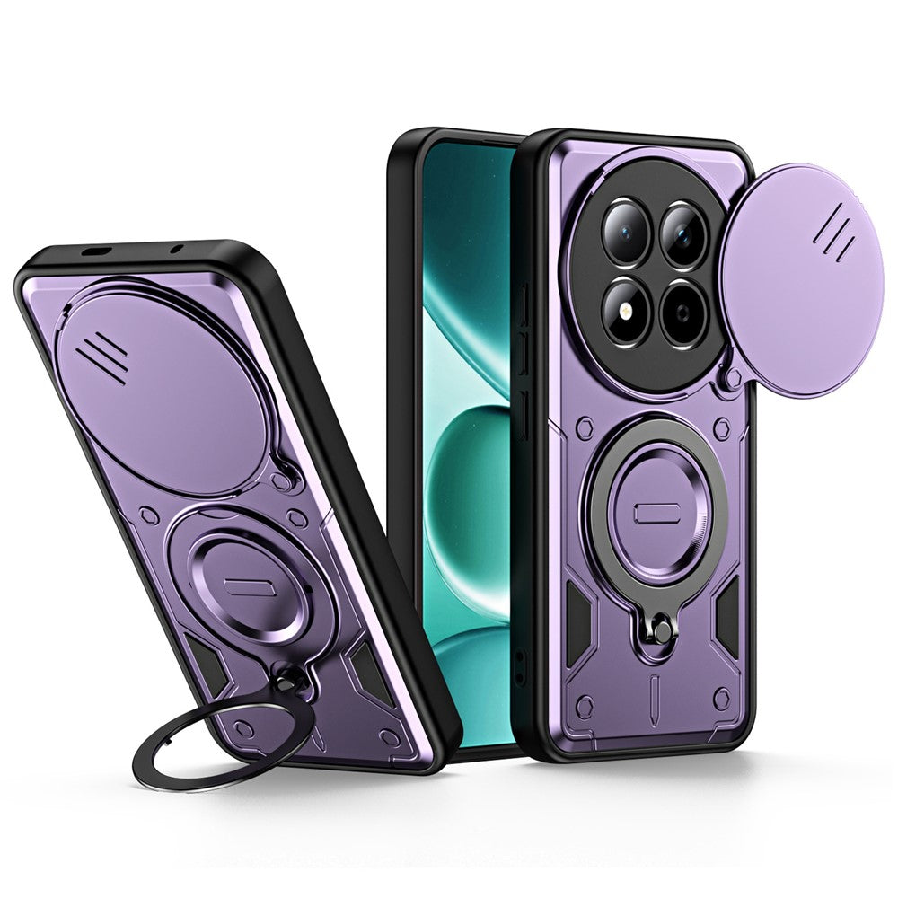 For Xiaomi Redmi Note 15 Pro 4G (Global) Case with Slide Lens Cover Rotatable Kickstand Shockproof TPU + PC Phone Shell