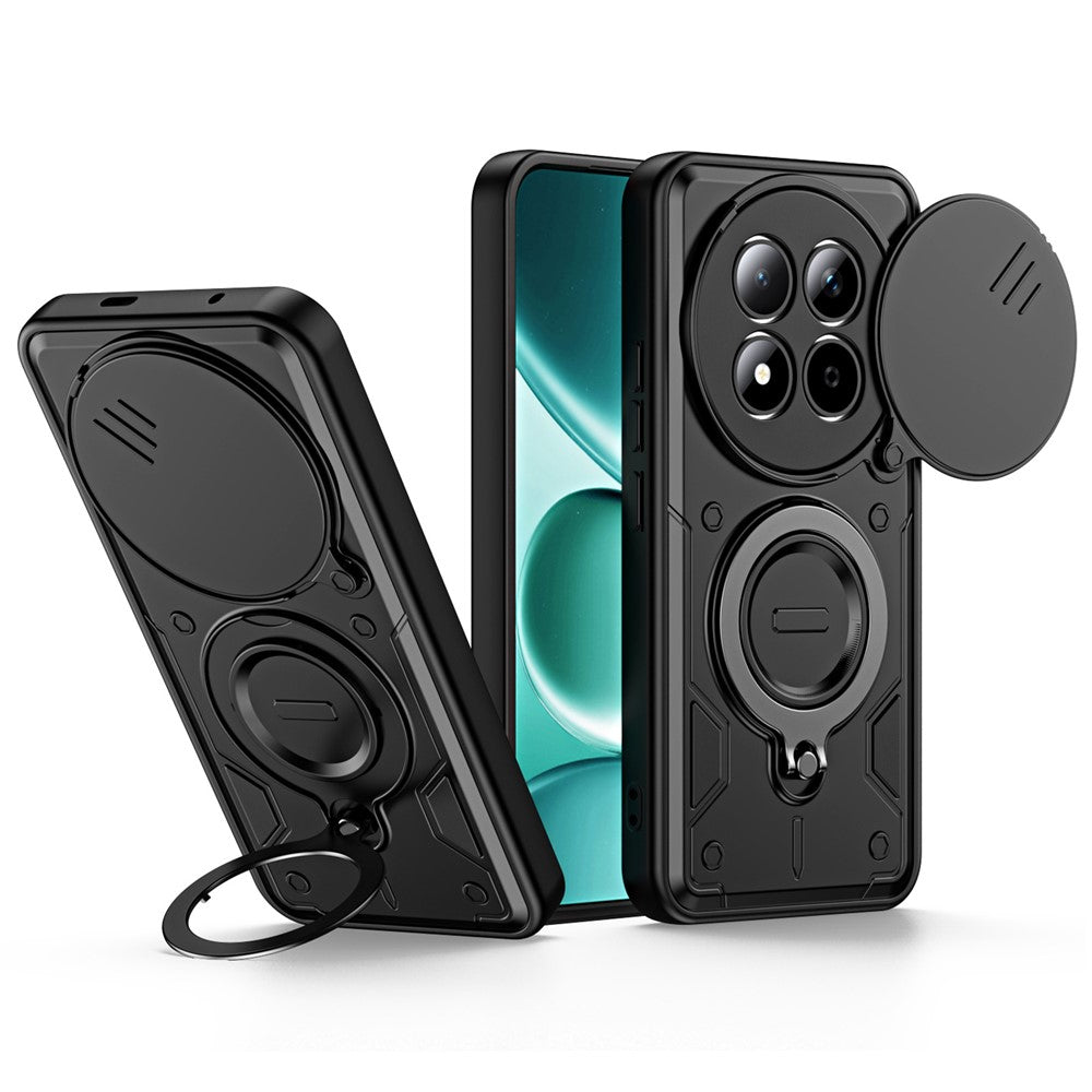 For Xiaomi Redmi Note 15 Pro 5G (Global) Case with Slide Lens Cover Rotatable Kickstand Shockproof TPU + PC Phone Shell